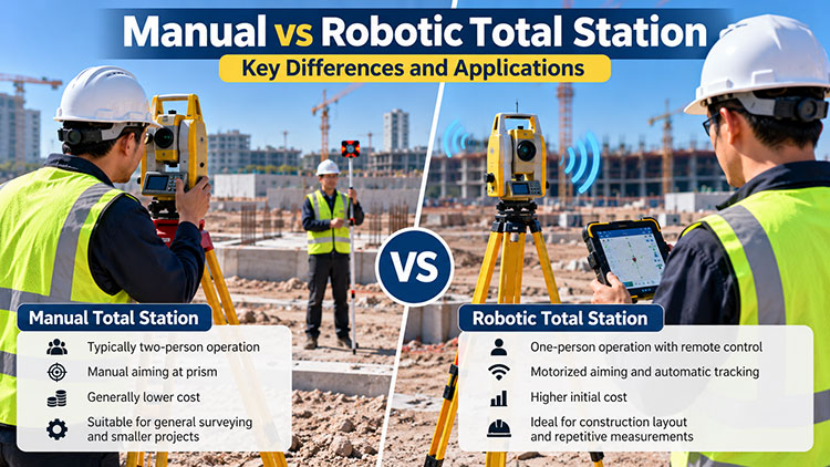 Manual vs Robotic Total Station: Key Differences and Applications Manual vs Robotic Total Station: Key Differences and Applications